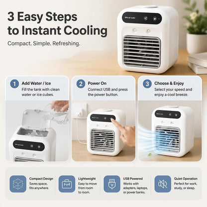  Climatiseur Portable Zensairex, Mini Climatiseur Portable Pour Chambre, 2 Vitesses, Réservoir D'eau De 500 Ml, Rafraîchisseur D'air Par Évaporation Pour Petites Pièces Maison, Bureau (Blanc*2)