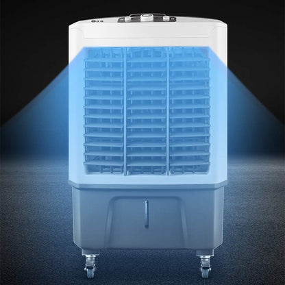  Rafraîchisseur D'air Portable Par évaporation Avec 4 Roues Universelles, Réservoir D'eau De 60 L, Oscillation à 120 °, Léger, 3 Vitesses, Refroidissement Jusqu'à 60 M², Pour Intérieur Et Maison