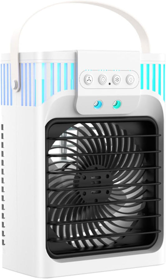  Climatiseur Portable à Double Moteur Et Pales De Ventilateur, Rafraîchisseur D'air Par évaporation Avec Télécommande, 3 Vitesses Et 3 Niveaux De Brumisation, Veilleuse Colorée, Minuteur 2-8 H, Clima