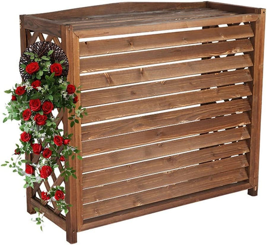 GENERIC Housse Imperméable En Bois Massif Pour Climatiseur - Clôture Extérieure - Protection Pour Unité De Climatisation - Support De Fleurs En Bois Et Grille De Persienne - Taille S : 85 X 35 X 75 Cm