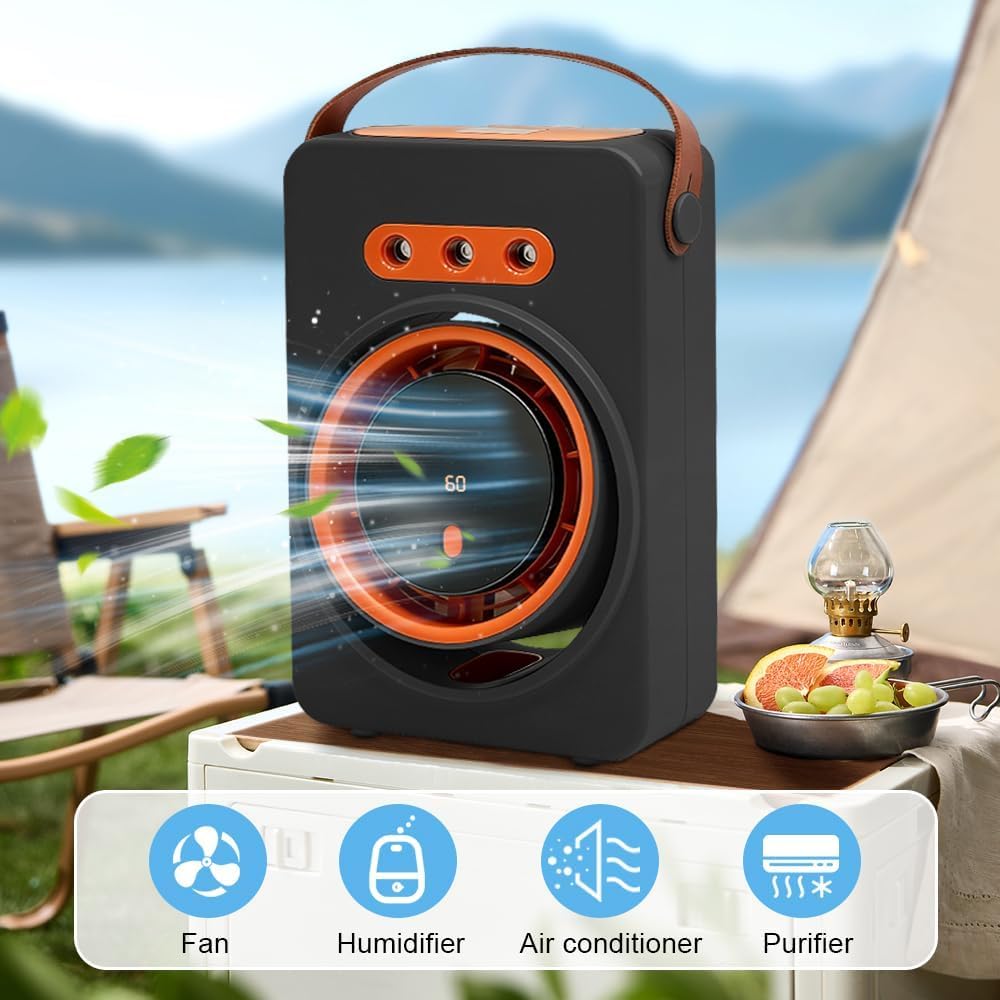 Genérico Ventilateur Portable, Mini Climatiseur, Refroidisseur D'air évaporatif, Ventilateur USB Avec Eau, Climatiseur Portable, Ventilateur Rechargeable Pour Table, Voiture, Camping (Noir)