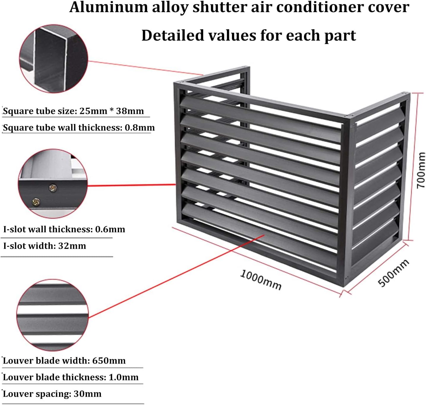 GENERIC Housse En Aluminium Pour Climatiseur – Bouclier Décoratif Résistant Aux Intempéries Pour Unités Centrales Climatisées Extérieures, Boîtier Autonome Pour Poubelles Ou Appareils CVC