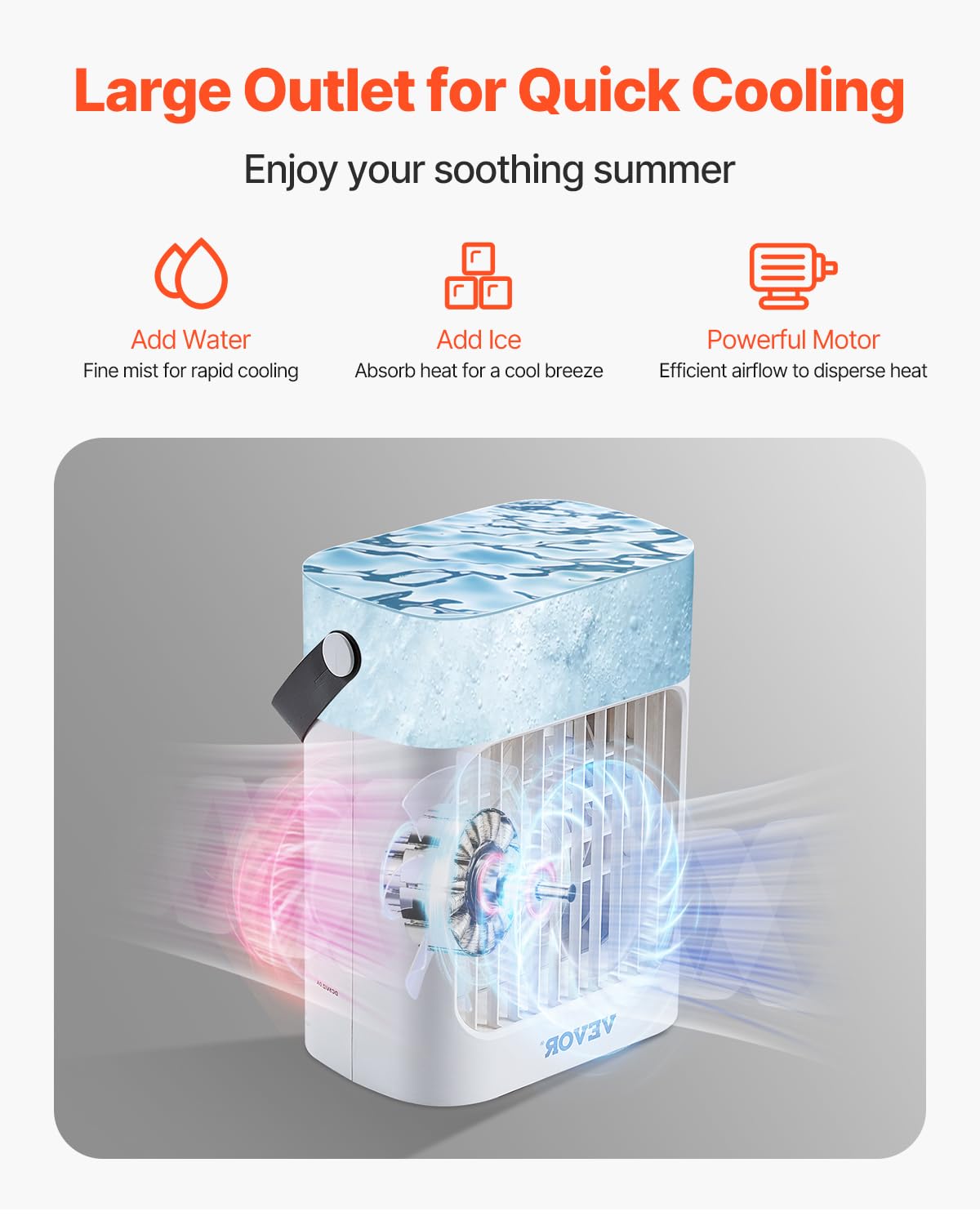  VEVOR Climatiseur Portable, 4 En 1, Refroidisseur Air Par Évaporation, Réservoir D'Eau 700 ML, Mini Ventilateur De Bureau 3 Vitesses Minuterie Intelligente, Lumière 7 Couleurs, Pour Chambre à Coucher