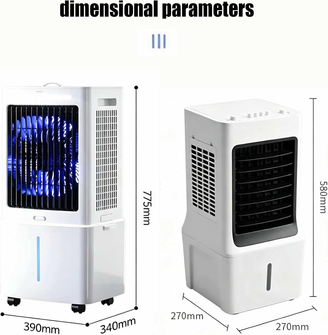 GENERIC Refroidisseur évaporatif Portable Avec Réservoir De 12L, Humidificateur Silencieux Avec 60° Pivotant, Climatisation à économie D'énergie Pour Chambres Et Bureau, Refroidissement Sans Tube