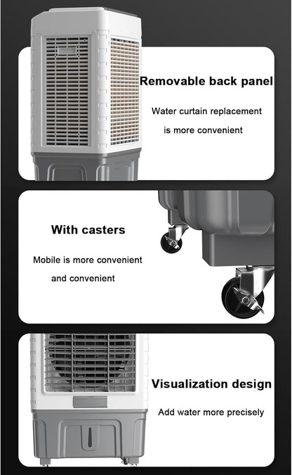 GENERIC Refroidisseur D'air Par évaporation Portable, Refroidisseur De Marais 3 En 1 Avec Ventilateur à 3 Vitesses, Oscillation à 120°, 4 Blocs De Glace, Réservoir De 55 L Pour Une Utilisation En Intérieur Et