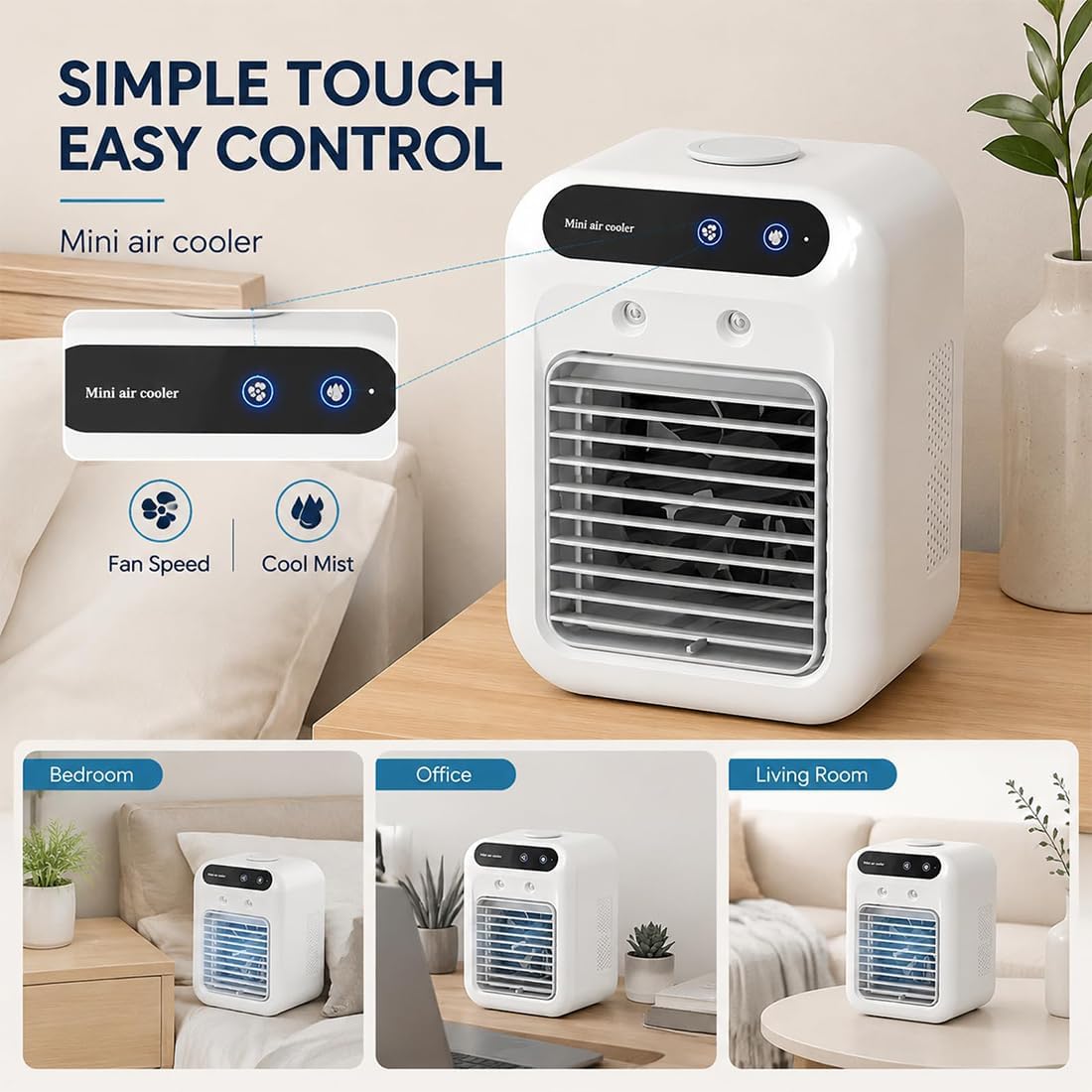  Climatiseur Portable Zensairex, Mini Climatiseur Portable Pour Chambre, 2 Vitesses, Réservoir D'eau De 500 Ml, Rafraîchisseur D'air Par Évaporation Pour Petites Pièces Maison, Bureau (Blanc*2)
