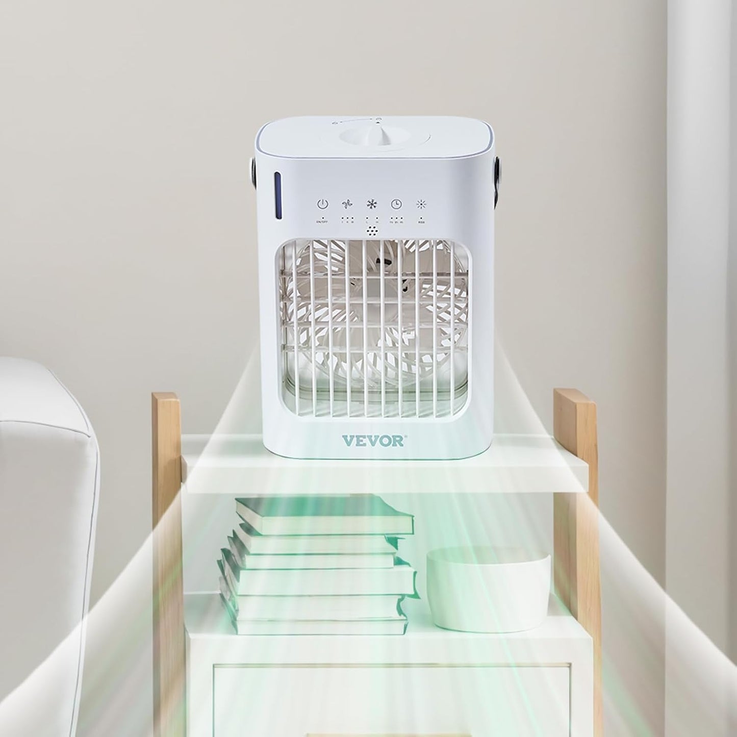  VEVOR Climatiseur Portable, 4 En 1, Refroidisseur Air Par Évaporation, Réservoir D'Eau 700 ML, Mini Ventilateur De Bureau 3 Vitesses Minuterie Intelligente, Lumière 7 Couleurs, Pour Chambre à Coucher