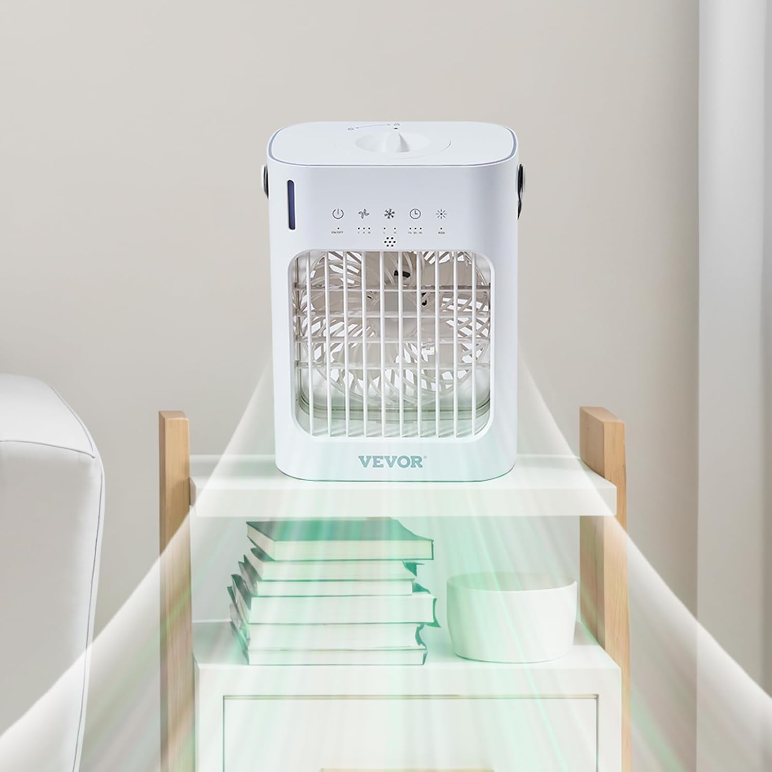  VEVOR Climatiseur Portable, 4 En 1, Refroidisseur Air Par Évaporation, Réservoir D'Eau 700 ML, Mini Ventilateur De Bureau 3 Vitesses Minuterie Intelligente, Lumière 7 Couleurs, Pour Chambre à Coucher