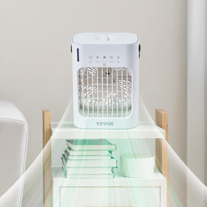  VEVOR Climatiseur Portable, 4 En 1, Refroidisseur Air Par Évaporation, Réservoir D'Eau 700 ML, Mini Ventilateur De Bureau 3 Vitesses Minuterie Intelligente, Lumière 7 Couleurs, Pour Chambre à Coucher