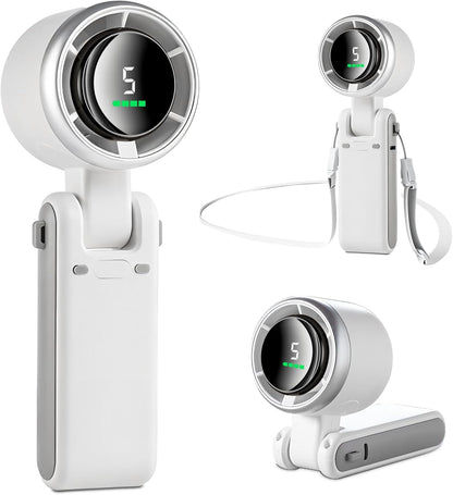 MERTTURM Mini Ventilateur 3 En 1 Turbo (12 H En Veille), Petit Et Portable, Avec 5 Niveaux De Vent Super Puissants, Moteur Sans Balais, Avec Batterie Rechargeable Pour L'extérieur