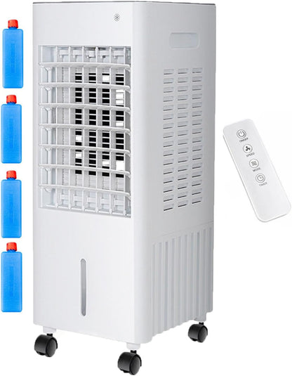  Climatiseur Évaporatif 4 En 1 Avec Réservoir 12L Et Télécommande，3 Vitesses, Oscillation 90°-120°, Minuterie 7,5 H, 4 Blocs De Glace Inclus, Roulettes Mobiles (White 12L)