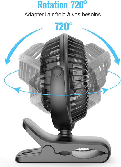  HONYIN Mini Ventilateur à Pince, 720 Rotation° Clip & Table Ventilateur | Petit Ventilateur USB, Air Puissant Et Fonctionnement Silencieux, Alimenté Par USB, Pour Maison Table Bureau