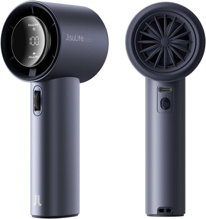  JISULIFE Ventilateur Portable à Main,Mini Ventilateur Turbo Réglable En Vitesse(de 1 à 100),Batterie De 5000mAh Avec Corps En Métal,Affichage Numérique,pour Femmes Hommes Voyage/Extérieur-Gris