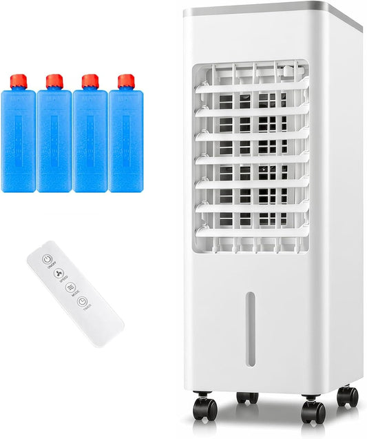  4 En 1 Climatiseur Mobile Silencieux 6L Sans Tuyau D’Évacuation,Rafraîchisseur D’Air Évaporatif,Silencieux Avec Télécommande,4 Blocs Réfrigérants,3 Vitesses,Minuterie 7.5H,pour Chambre,Salon,Bureau