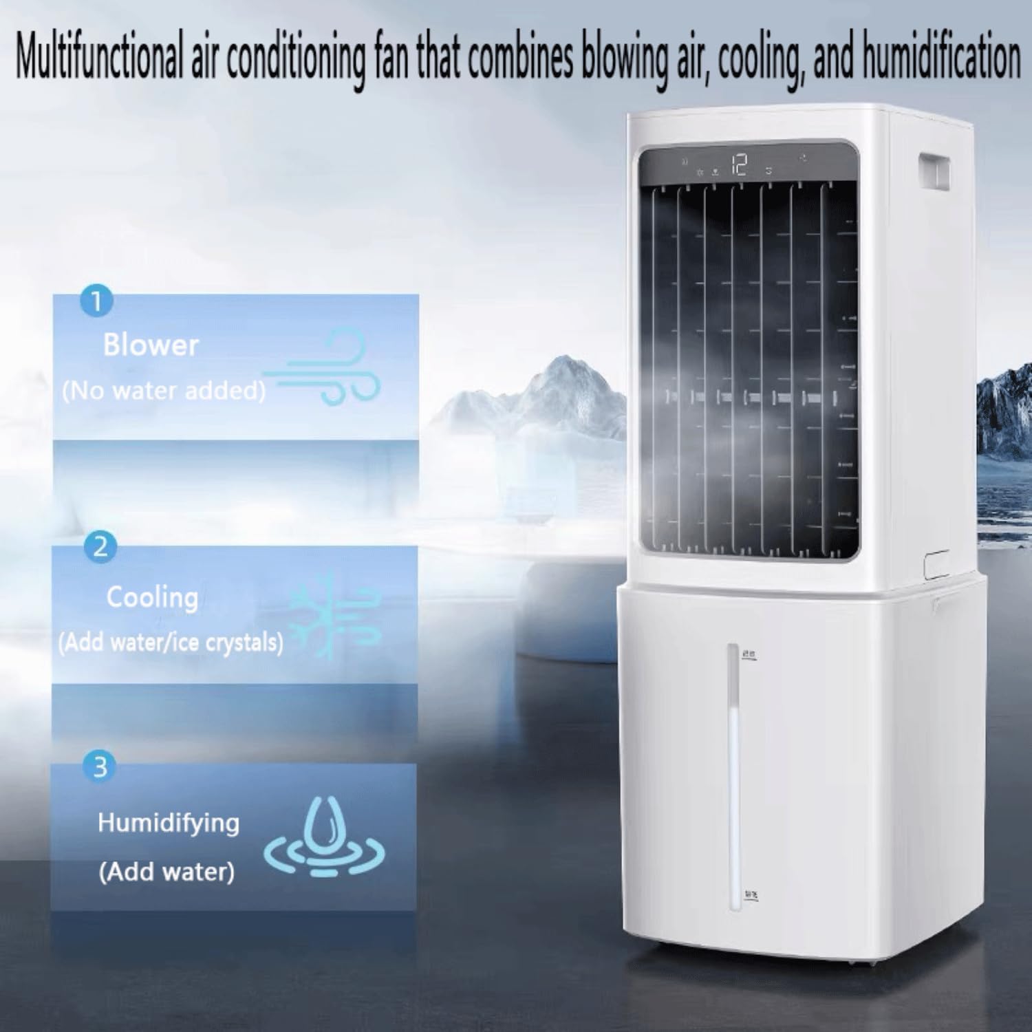  Refroidisseur à Évaporation Climatiseur Mobile Portable Avec Réservoir 12L 3 Vitesses Oscillation120º Roulettes Multidirectionnelles Ventilateur Refroidisseur D'air Pour Appartement & Atelier