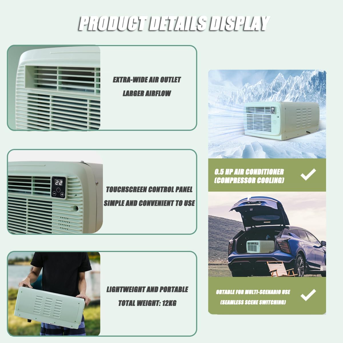  2500BTU Unité De Climatisation Portable, Refroidissement 280W De Faible Puissance, Contrôle D'application Et Minuterie Pour VR, Voiture, Camping, Chambre à Coucher, Déshumidificateur Compact Avec Kit