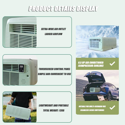  2500BTU Unité De Climatisation Portable, Refroidissement 280W De Faible Puissance, Contrôle D'application Et Minuterie Pour VR, Voiture, Camping, Chambre à Coucher, Déshumidificateur Compact Avec Kit