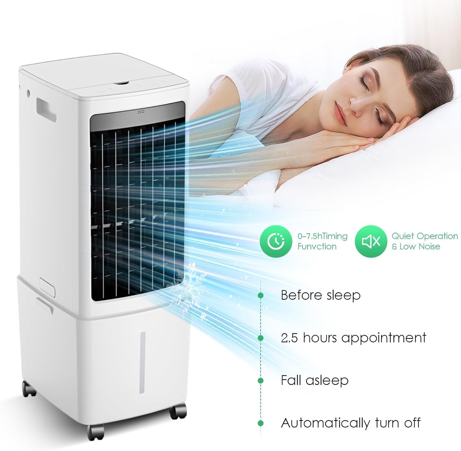 GENERIC Refroidisseur D'air évaporatif Portable, 3100 CFM, Refroidisseur De Marais Avec 3 Modes Et 3 Vitesses, Oscillation à 120°, Minuterie De 0 à 7,5 H, Pour Terrasse, Garage, Refroidissement Extérieur