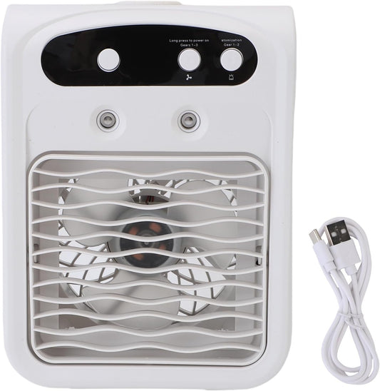 Naroote Ventilateur De Bureau USB, Climatiseur électrique De Bureau Rechargeable Avec Humidificateur Et Réservoir D'eau De 1000Ml, Appareils De Refroidissement Portables Pour L'été (WHITE)