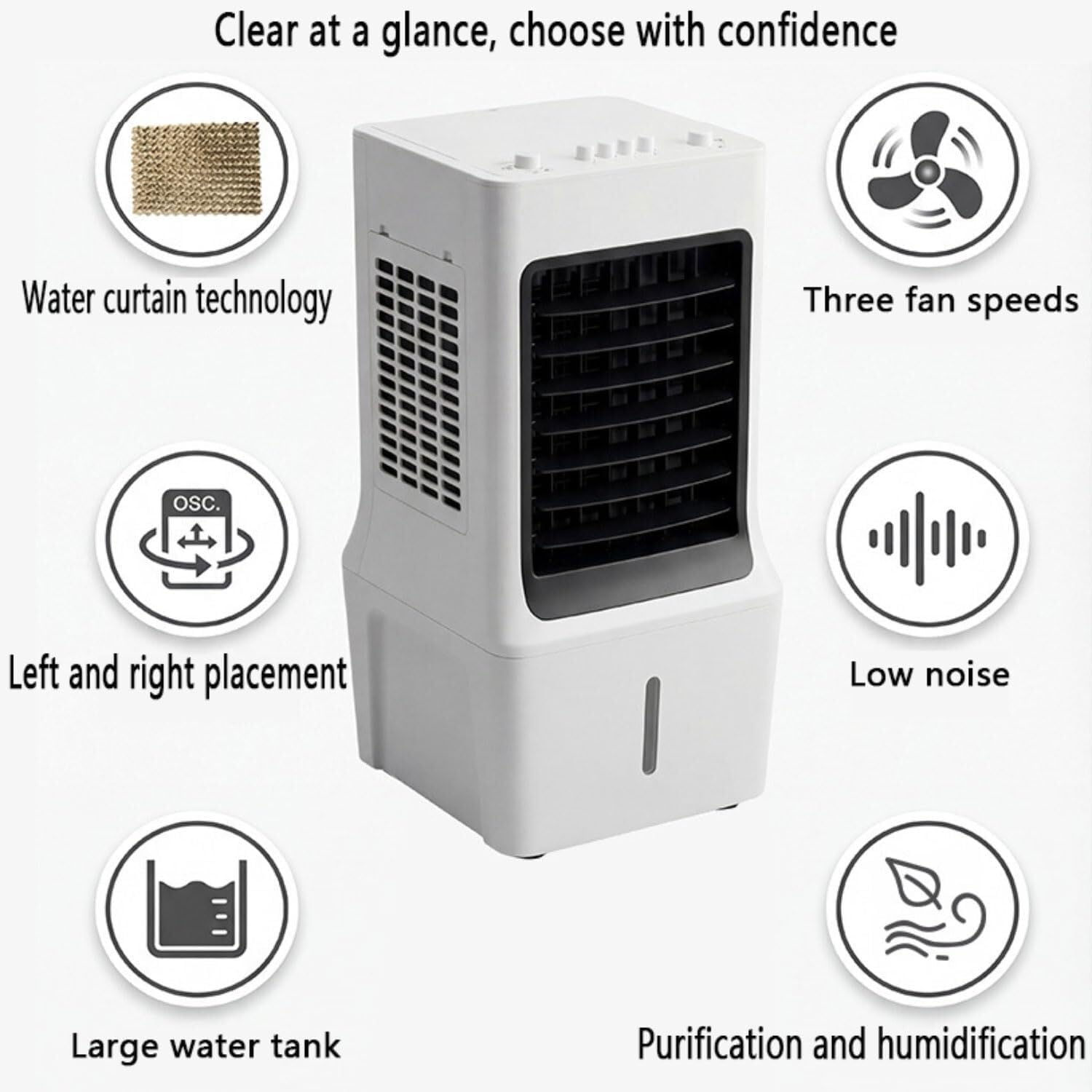  Refroidisseur à évaporation Mobile Avec Réservoir D'eau De 12 L, Refroidisseur D'air Silencieux Avec Refroidissement à Eau, 3 Vitesses, Débit D'air Puissant De 180 M³/h, Refroidisseur D'air (modèle