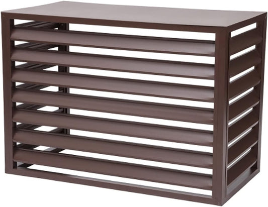  Housse De Protection Pour Climatiseur Extérieur En Aluminium Avec Persiennes, Couleur Marron, Protection Contre Les Intempéries, étagère à Fleurs Pour Décoration De Jardin
