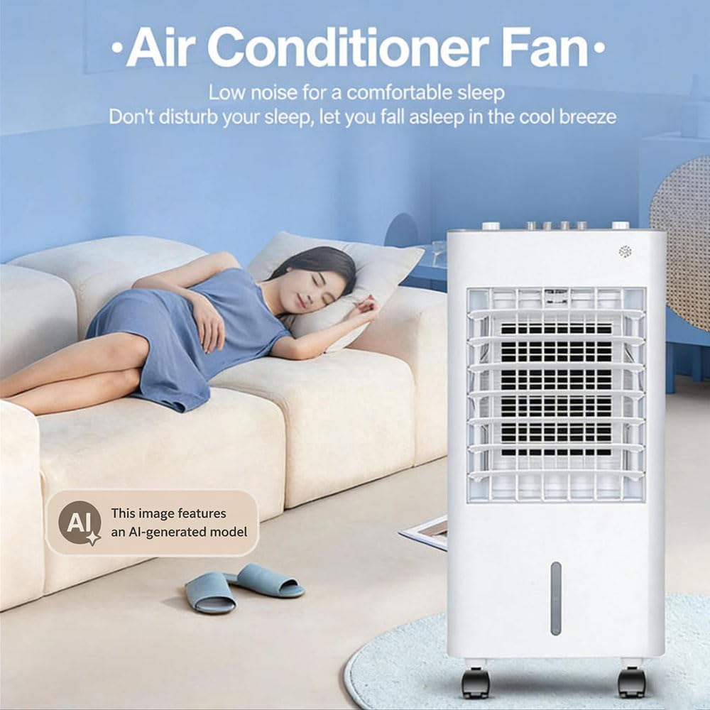  Climatiseur Évaporatif Mobile, Rafraîchisseur D'Air Silencieux 4 En 1, Humidifier, Ionisé Et Ventilateur, 3 Vitesses, 3 Modes, Réservoir 6L/12L, Minuterie 7.5 H, Télécommande(12L White)