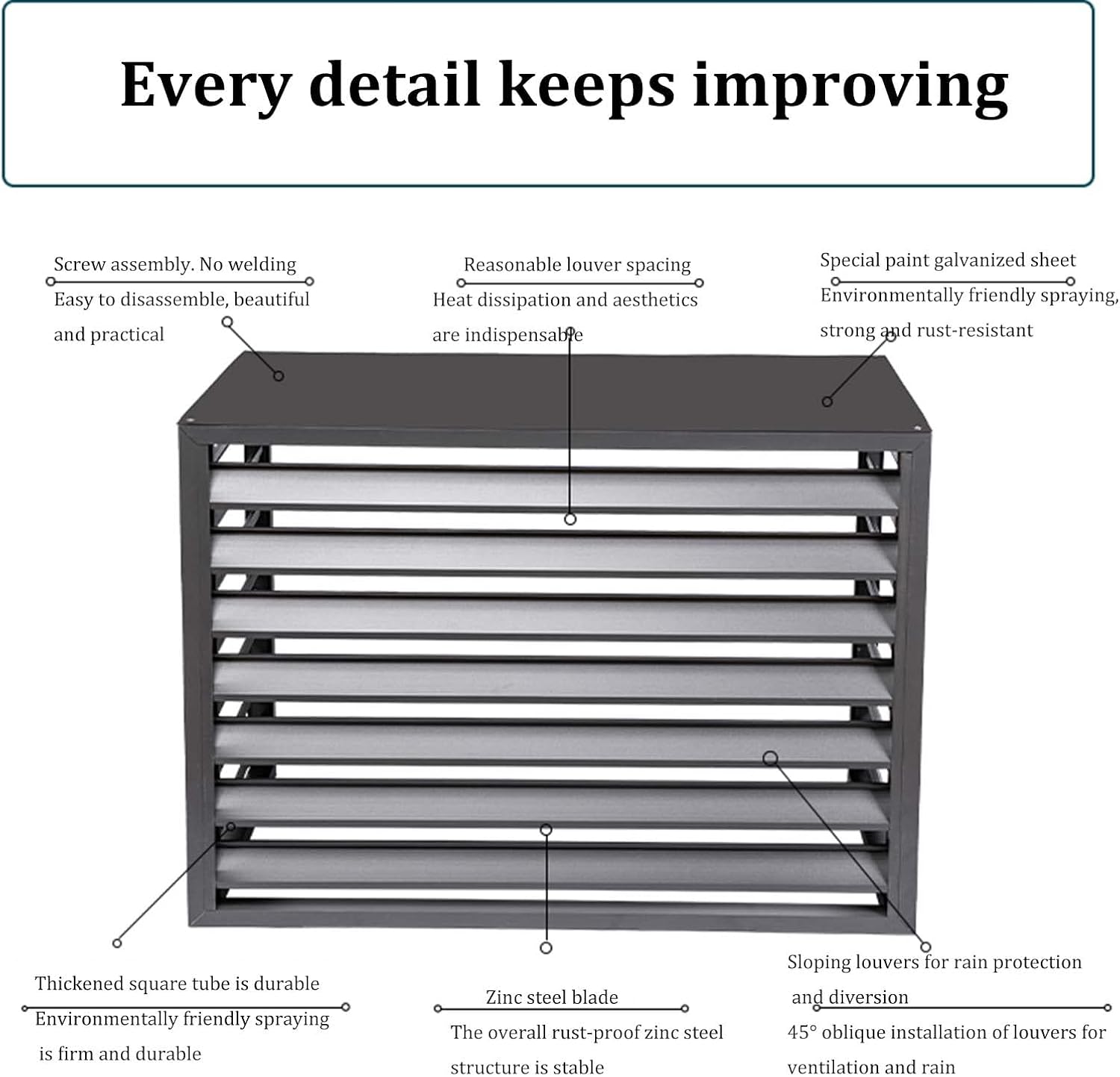 GENERIC Housse En Aluminium Pour Climatiseur – Bouclier Décoratif Résistant Aux Intempéries Pour Unités Centrales Climatisées Extérieures, Boîtier Autonome Pour Poubelles Ou Appareils CVC