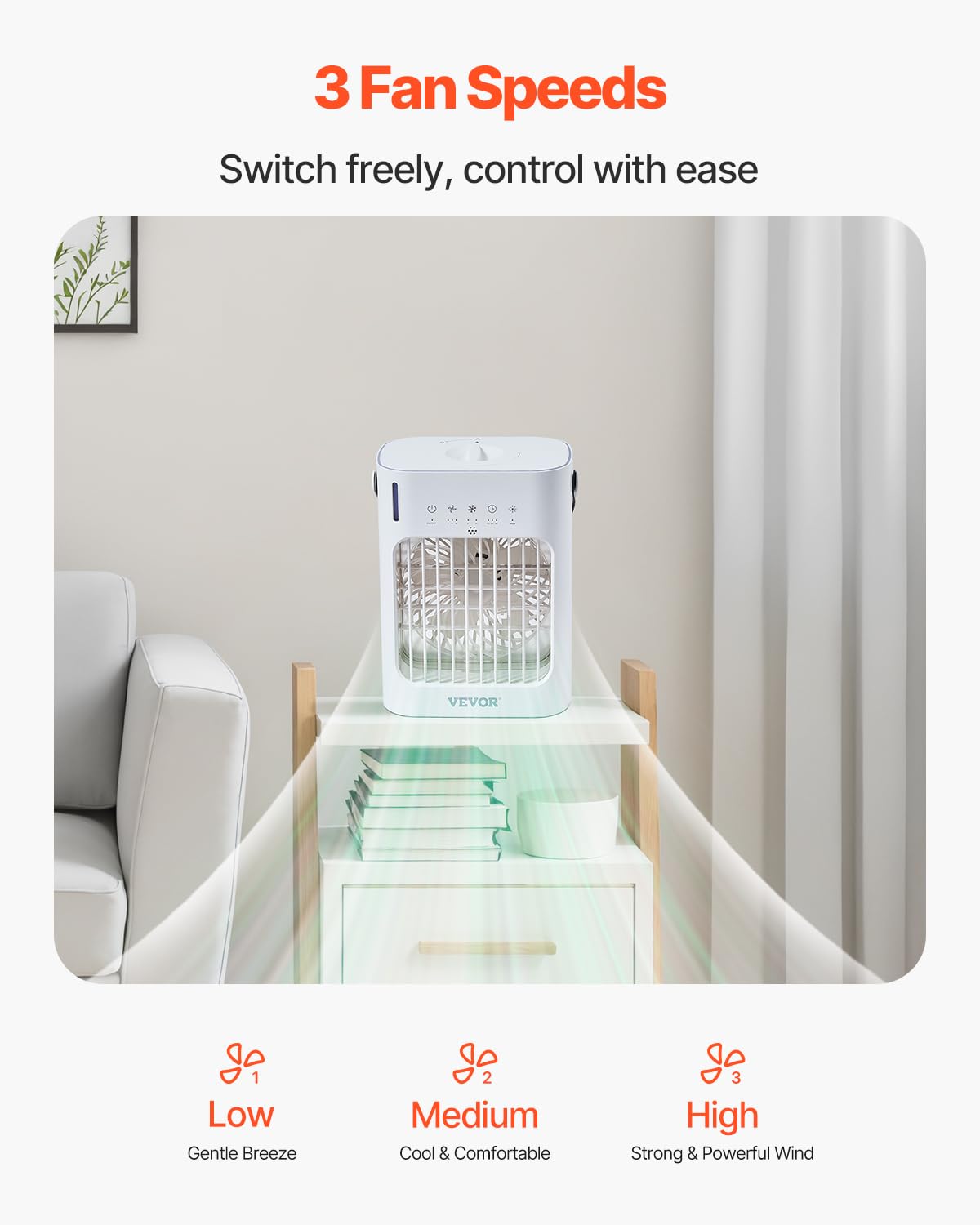  VEVOR Climatiseur Portable, 4 En 1, Refroidisseur Air Par Évaporation, Réservoir D'Eau 700 ML, Mini Ventilateur De Bureau 3 Vitesses Minuterie Intelligente, Lumière 7 Couleurs, Pour Chambre à Coucher