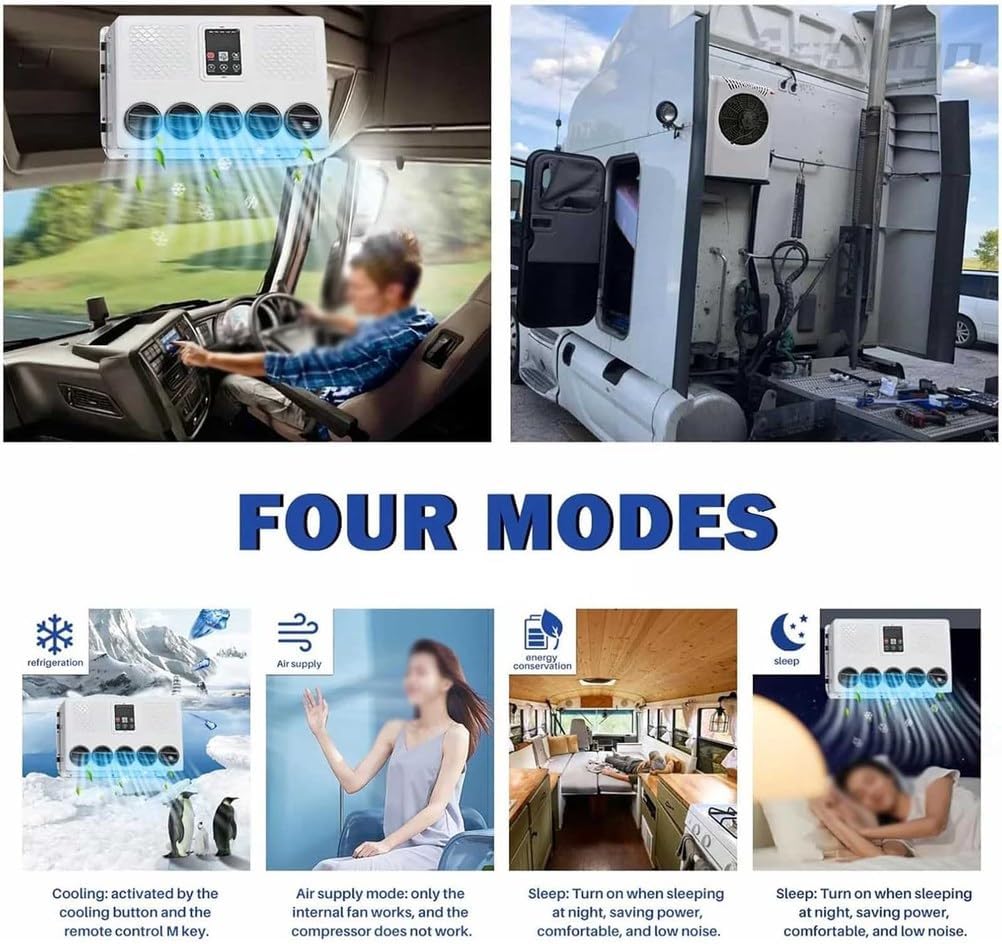  Générique Climatiseur De Cabine De Camion RV Unité De Climatisation éLectrique Suspendue Pour Camion Refroidissement Rapide Climatiseur Portable DC Pour VéHicules De Camping Remorques,24v