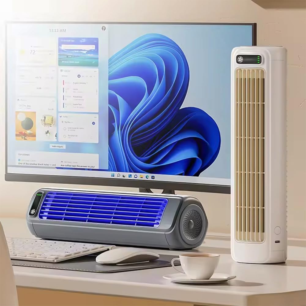 GENERIC Outfany Cooling Ace Mini Climatiseur Portable, Mini Aire Acondicionado Portatil, Libiyi Cooling Ace, Shirem Cooling Ace, Desktop Portable Tower Fan Air Conditioner - 3 Vitesses, Recharge USB (bleu)