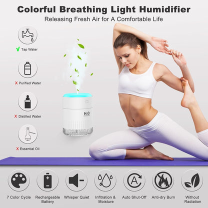  KARFUN Mini Humidificateur,350ml Portable Humidificateur D'air Chambre,Plantes Humidificateur D'air,Desktop Silencieux Mini Humidificateur Avec 7 Couleurs De Lumière,Bureau,Chambre,Voiture, (Blanc)