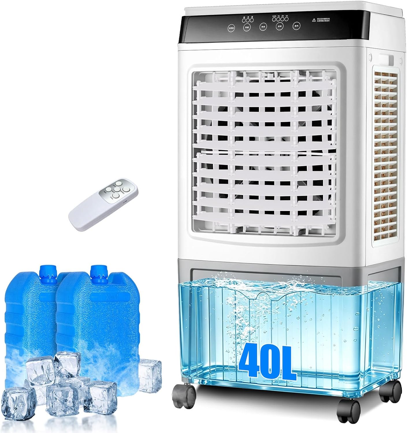 GENERIC Refroidisseur D'air Par évaporation Industriel 40 L Avec Télécommande, Blocs De Glace Inclus, Ventilateur De Refroidissement Commercial, Faible Consommation D'énergie, Refroidisseur D'air