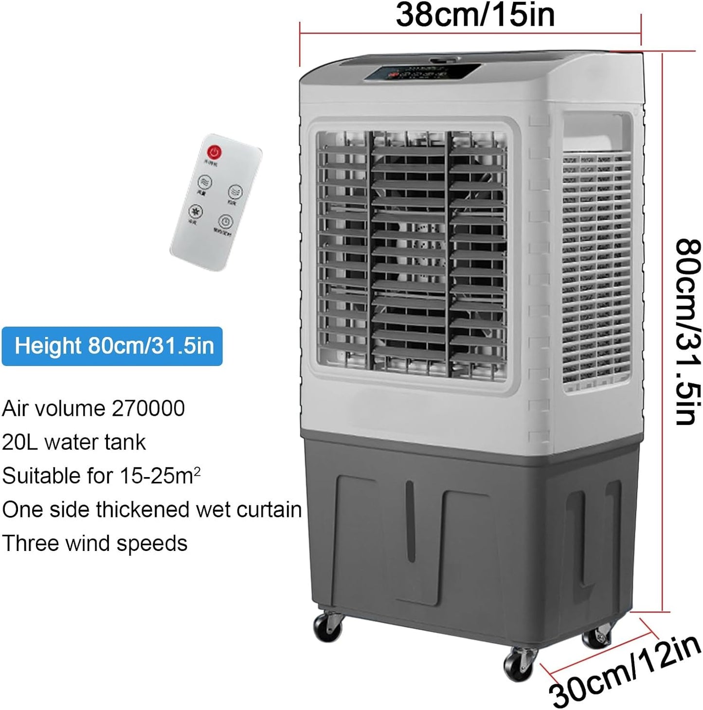 GENERIC Refroidisseur D'air Par évaporation 1800 CFM, Oscillation à 120°, 3 Vitesses, Télécommande, 4 Glacières, Ventilateur De Refroidissement 3 En 1 Pour La Maison, Le Bureau, L'intérieur Et L'extérieur