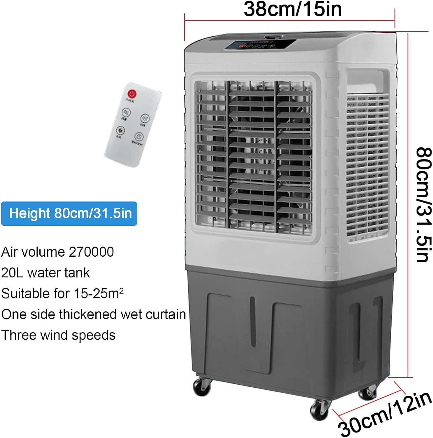 GENERIC Refroidisseur D'air Par évaporation 1800 CFM, Oscillation à 120°, 3 Vitesses, Télécommande, 4 Glacières, Ventilateur De Refroidissement 3 En 1 Pour La Maison, Le Bureau, L'intérieur Et L'extérieur