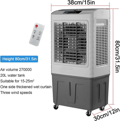 GENERIC Refroidisseur D'air Par évaporation 1800 CFM, Oscillation à 120°, 3 Vitesses, Télécommande, 4 Glacières, Ventilateur De Refroidissement 3 En 1 Pour La Maison, Le Bureau, L'intérieur Et L'extérieur