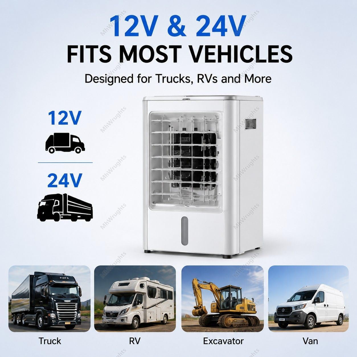  Refroidisseur D'air Portable 12 V/24 V, Mini Climatiseur évaporatif 4 En 1 Avec Réservoir D'eau De 4 L, Ventilateur De Refroidissement Télécommandé Pour Camion Et Camping-Car Car-12V