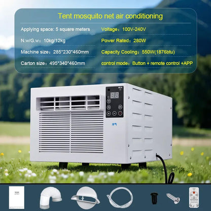  Mini Climatiseur, Refroidisseur D'air Portable 1880BTU Sans Unité Externe, Déshumidificateur Intérieur/extérieur, Avec Application Et Télécommande, Pour Camping-Car, Appartement, Tente