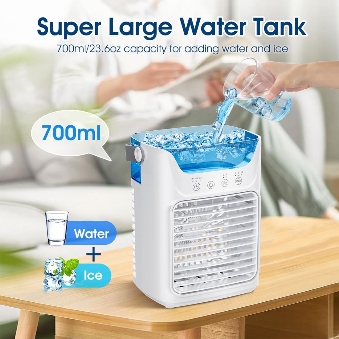  Climatiseur Portable TundraFreeze, Rafraîchisseur D'air TundraFreeze à 3 Vitesses, Réservoir D'eau De 700 Ml, Mini-rafraîchisseur 3 En 1 Avec Commande Tactile LED Et Veilleuse LED 7 Couleurs (1pc)