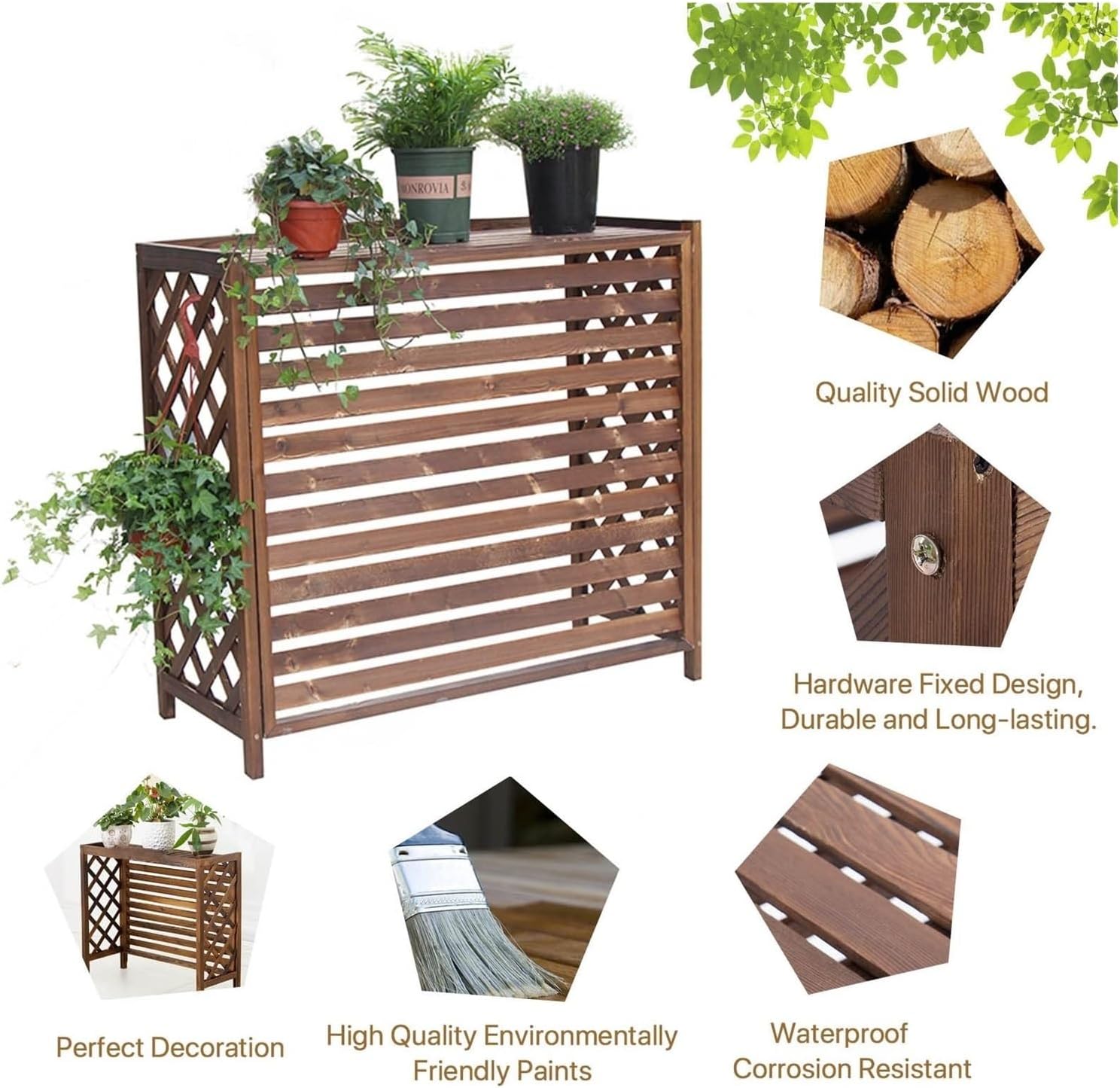 GENERIC Housse De Climatiseur En Bois étanche Pour Climatiseurs Extérieurs, Bac De Rangement Caché, Protection élégante Pour Systèmes CVC, Décoration De Jardin Essentielle