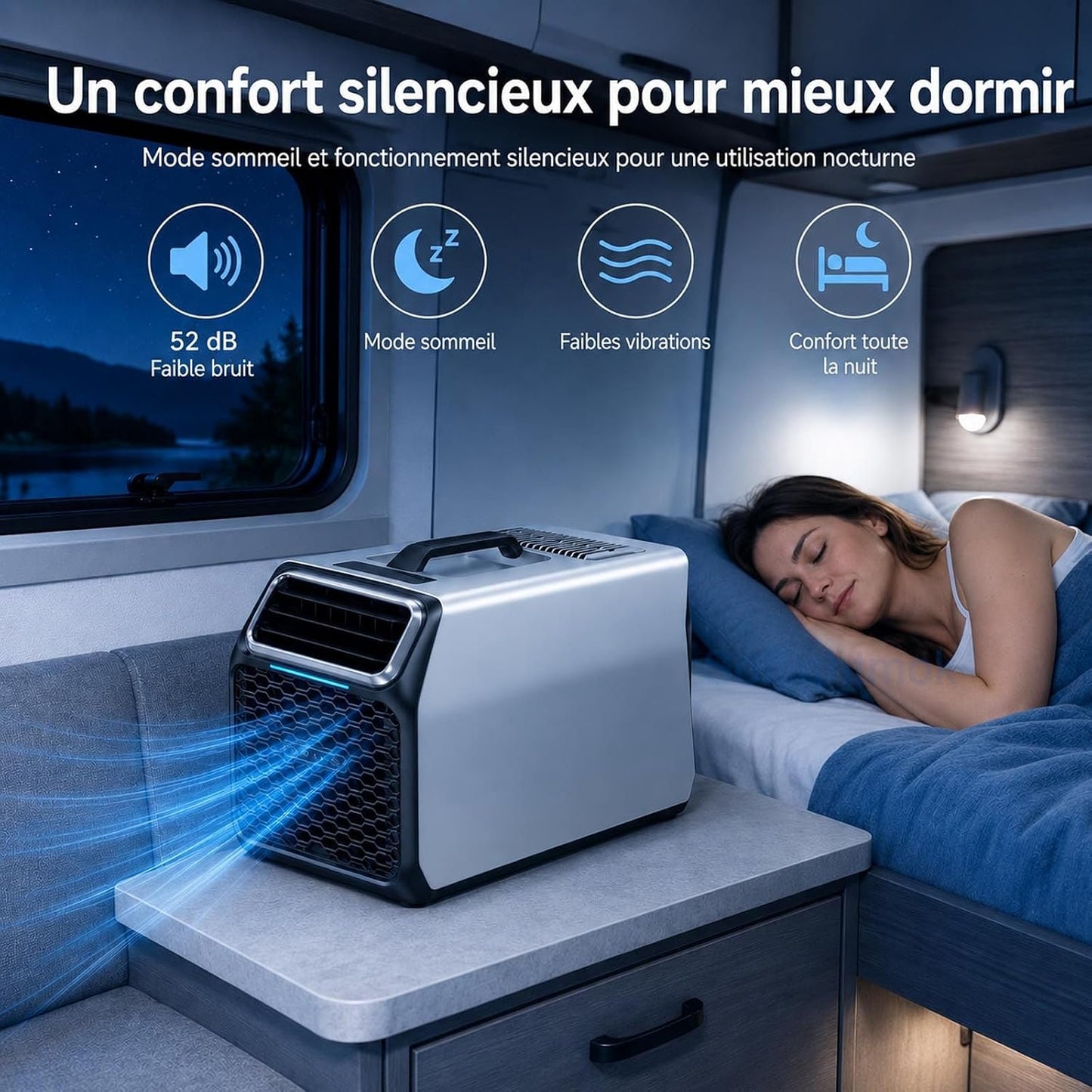  Climatiseur Mobile Pour Maison Camping-Car, Tente Et Atelier Silver-220V | Auto-évaporation Et Tuyau De Drainage Inclus Pour Réduire Les Vidanges En Climat Chaud Ou Humide.