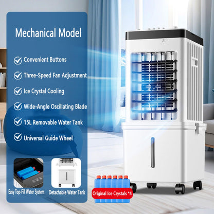 GENERIC Ventilateur Portable Pour Climatiseur Par évaporation 75 W Avec Réservoir D'eau De 15 L, 4 Blocs De Glace, 3 Vitesses, Oscillation à 90°, Silencieux 50 DB Pour La Maison Et Le Bureau