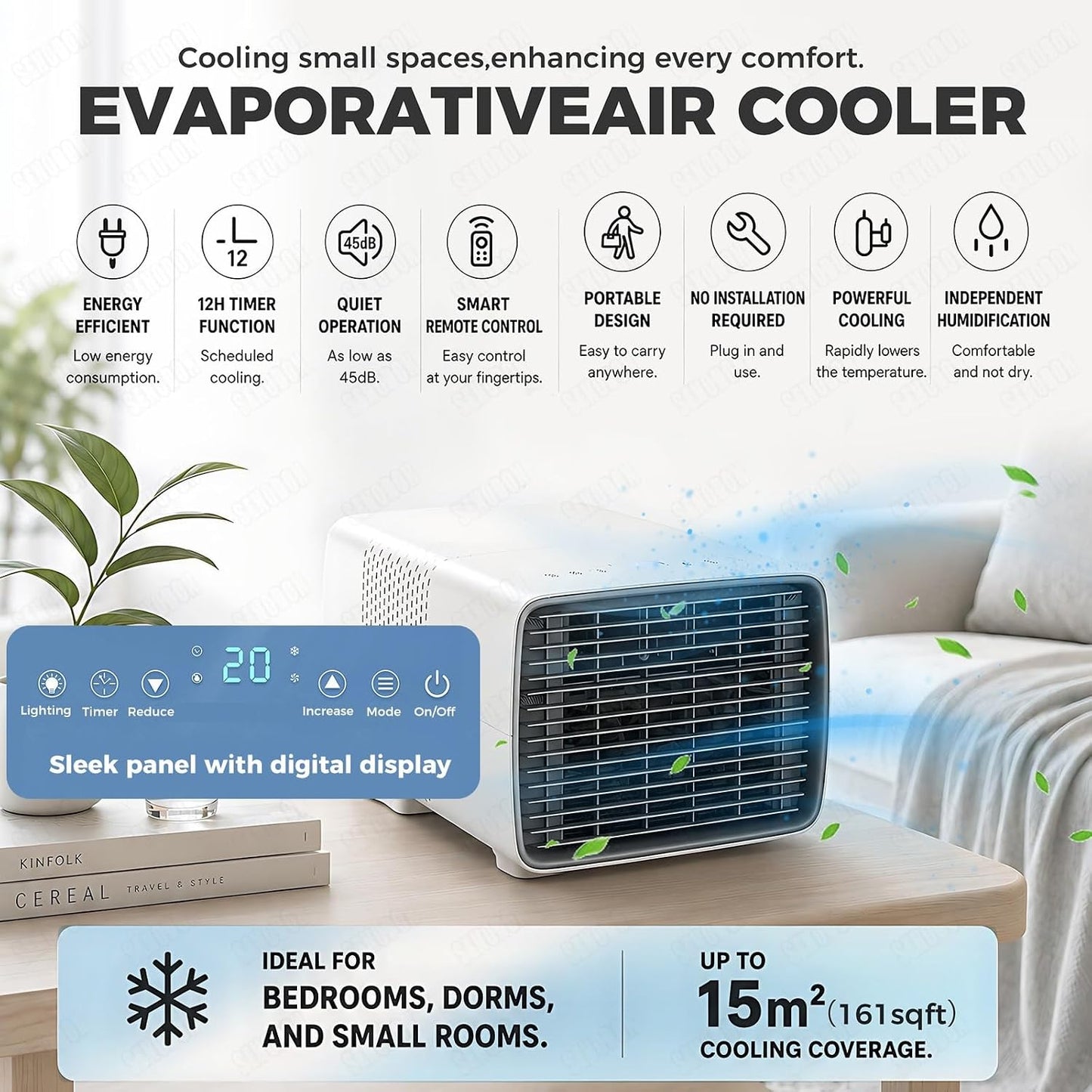  AC Portable Avec Compresseur, 3 En 1 Mini Unité De Refroidissement Pour La Chambre à Coucher.Déshumidificateur, Mode Ventilateur.Tranqueur 45dB, Télécommande Intelligente.Conception Compacte Et Légère