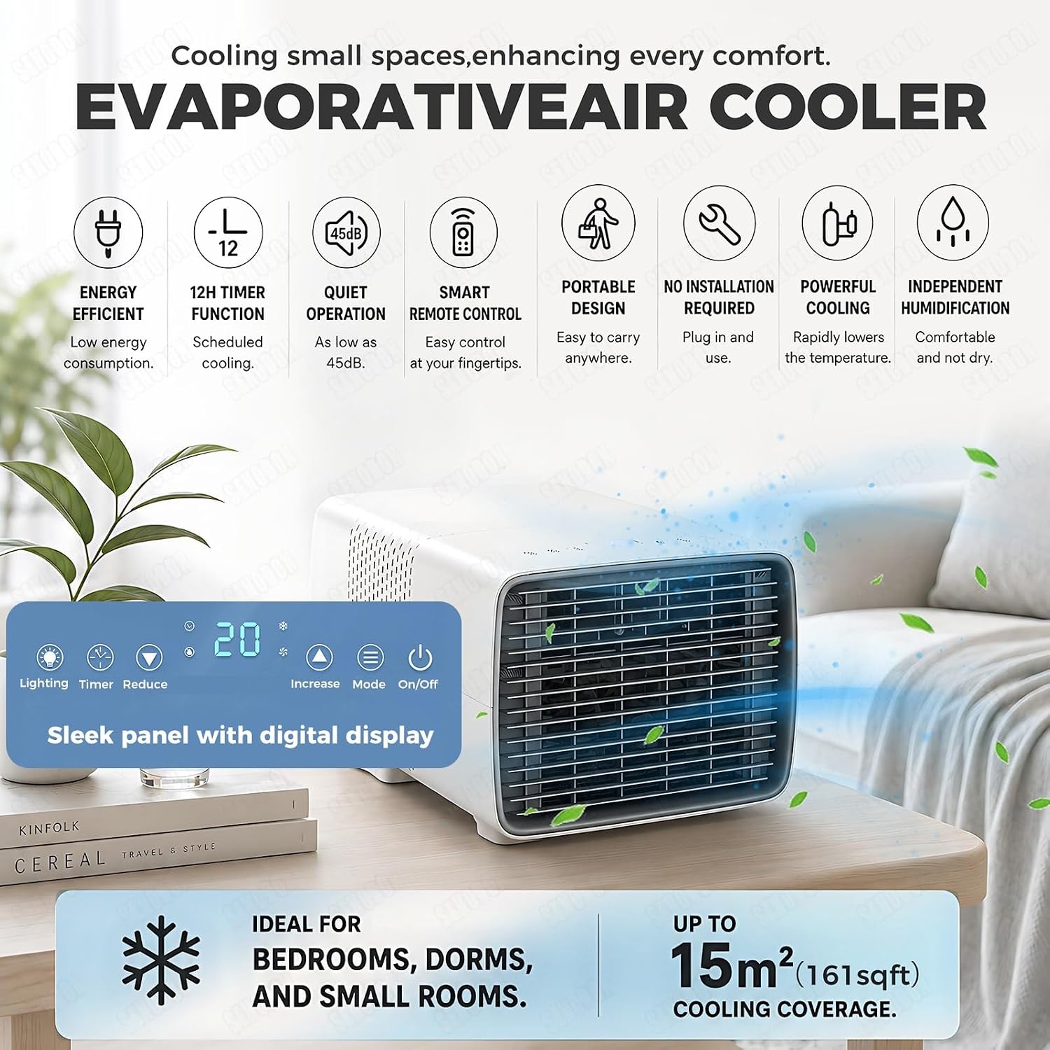  AC Portable Avec Compresseur, 3 En 1 Mini Unité De Refroidissement Pour La Chambre à Coucher.Déshumidificateur, Mode Ventilateur.Tranqueur 45dB, Télécommande Intelligente.Conception Compacte Et Légère