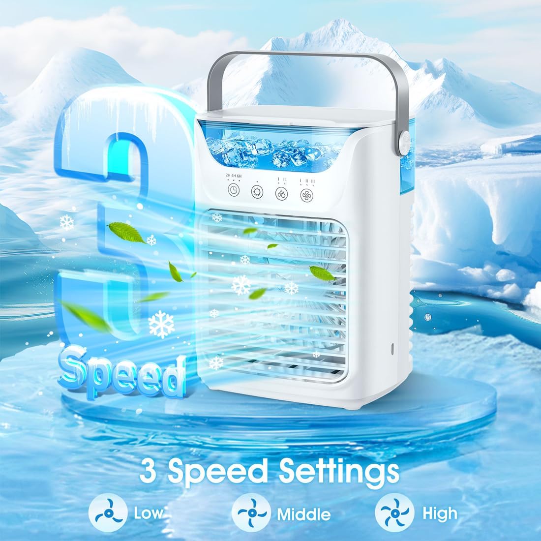  Climatiseur Portable TundraFreeze, Rafraîchisseur D'air TundraFreeze à 3 Vitesses, Réservoir D'eau De 700 Ml, Mini-rafraîchisseur 3 En 1 Avec Commande Tactile LED Et Veilleuse LED 7 Couleurs (1pc)