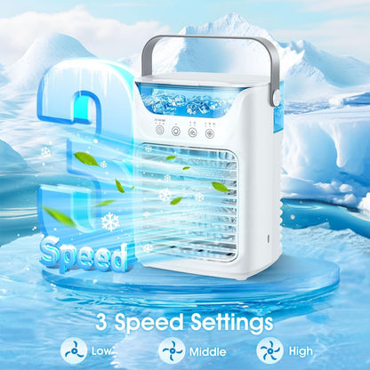 Climatiseur Portable TundraFreeze, Rafraîchisseur D'air TundraFreeze à 3 Vitesses, Réservoir D'eau De 700 Ml, Mini-rafraîchisseur 3 En 1 Avec Commande Tactile LED Et Veilleuse LED 7 Couleurs (1pc)