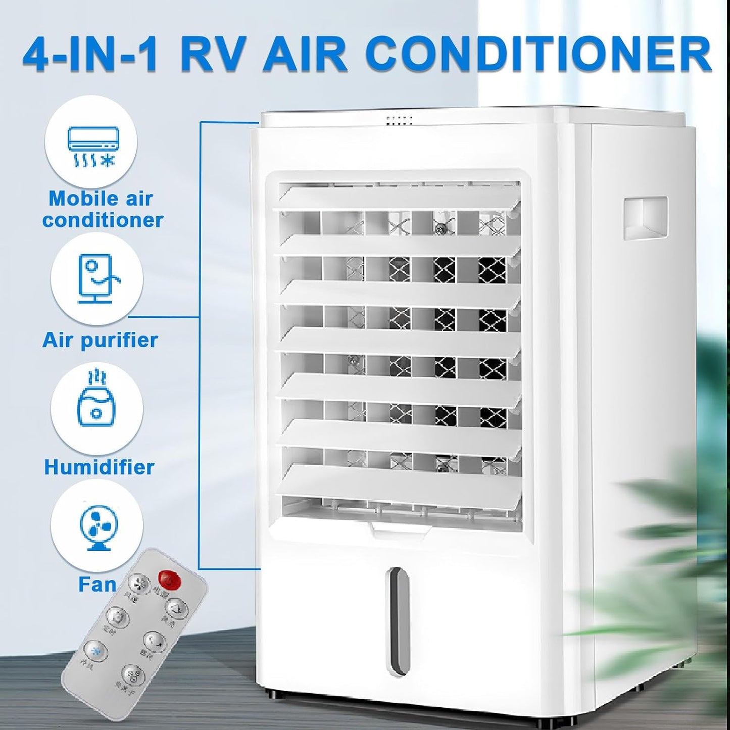  Climatiseur Portable Avec Télécommande, 4 En 1, 3 Modes De Refroidissement, Minuterie 1/2/4 H, Rideau Humide Épais, Épais Et Élargi, Pour La Maison, Le Bureau Ou La Chambre 12v