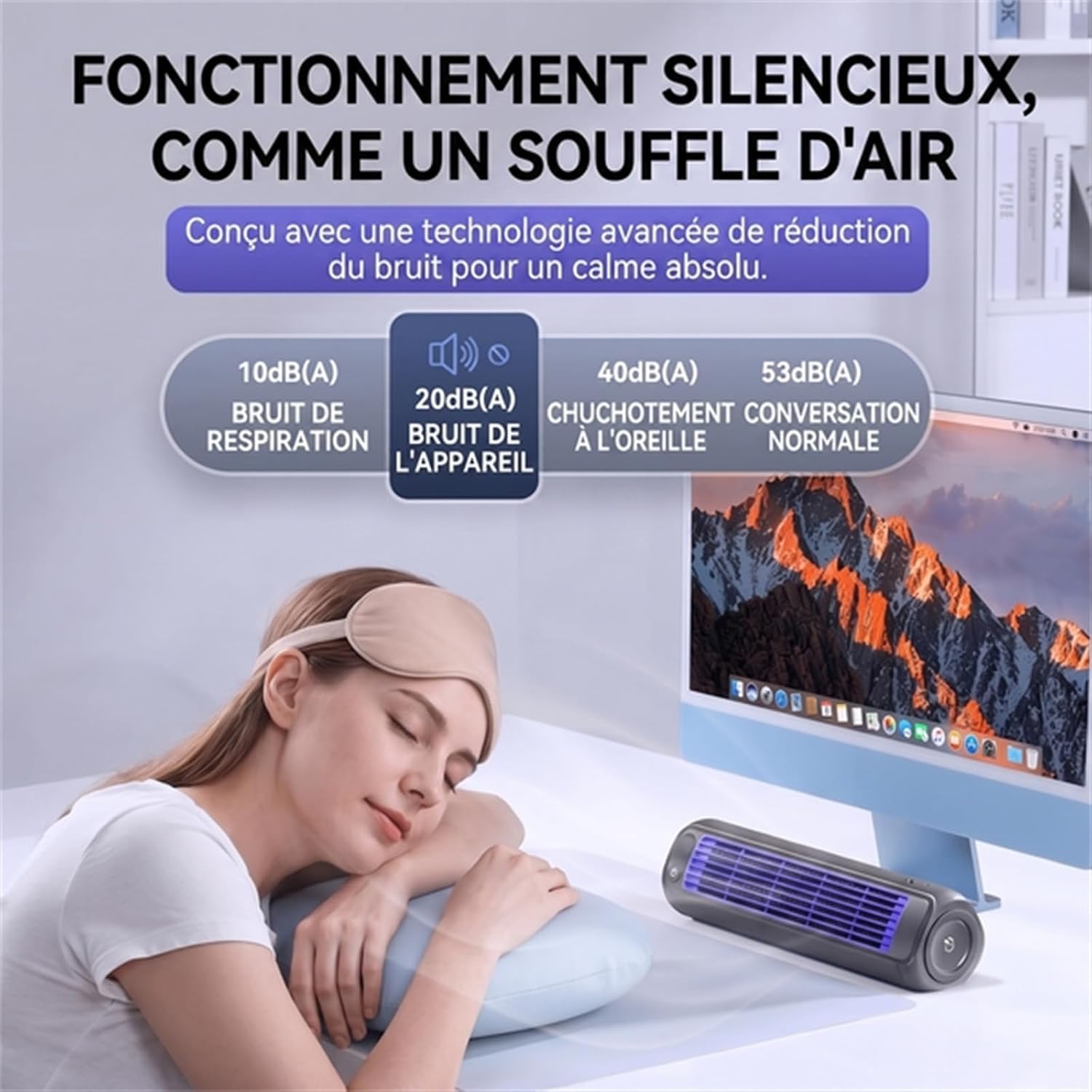 Climatiseur Sans Évacuation Rechargeable Sans Fil Silencieux | Format Compact Avec Batterie Intégrée Pour Un Usage Flexible, Idéal Sur Une Table De Nuit Ou Un Bureau