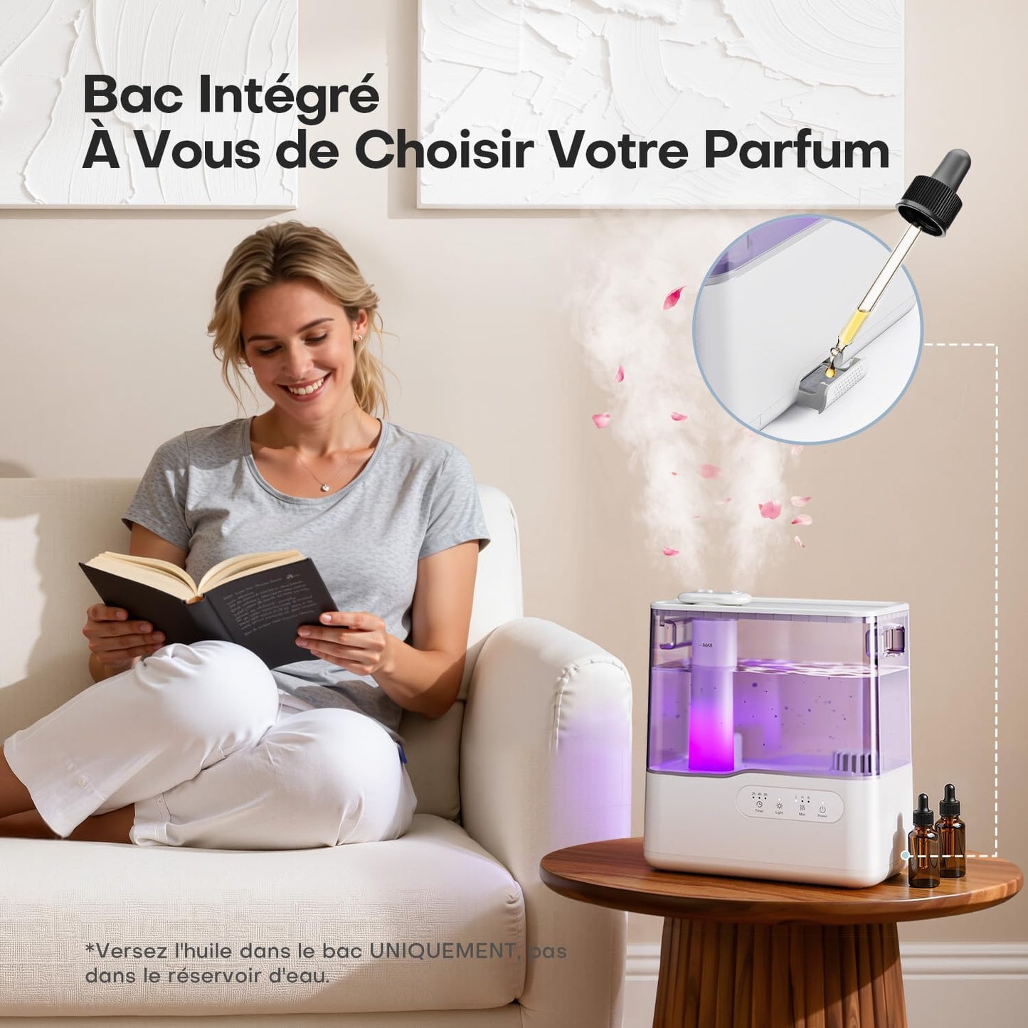  AROEVE Humidificateur D'Air Chambre 5L, Ultrasonique Top-Fill Brume Froide Avec Diffuseur Aromes, Lumière D'Ambiance 7 Couleurs, Minuterie, 36H/25dB Silencieux Pour Maison, Bureau, Bébé, Plantes