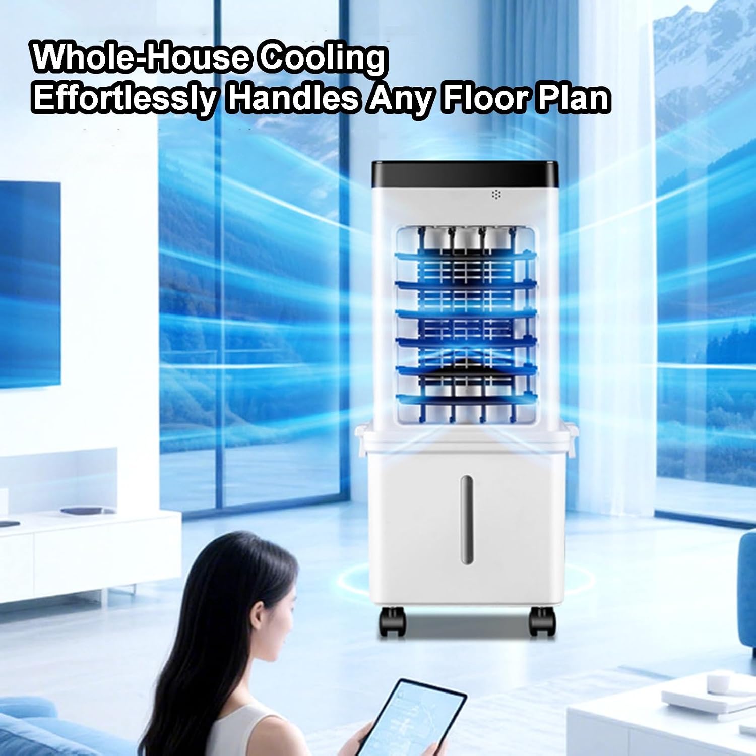  Climatiseur Portable, Refroidisseur D'air Par évaporation, Refroidisseur De Marais Sans Fenêtre Avec 3 Vitesses, 3 Modes, Réservoir D'eau Amovible, Ventilateur De Refroidissement Oscillant