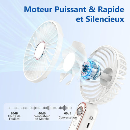  Mini Ventilateur Portable, 6 Vitesses Ventilateur Portable A Main USB Rechargeable, Affichage LCD, Silencieux, Petit Ventilateur De Poche Pliable Pour Voyage, Bureau, Maison, Extérieur